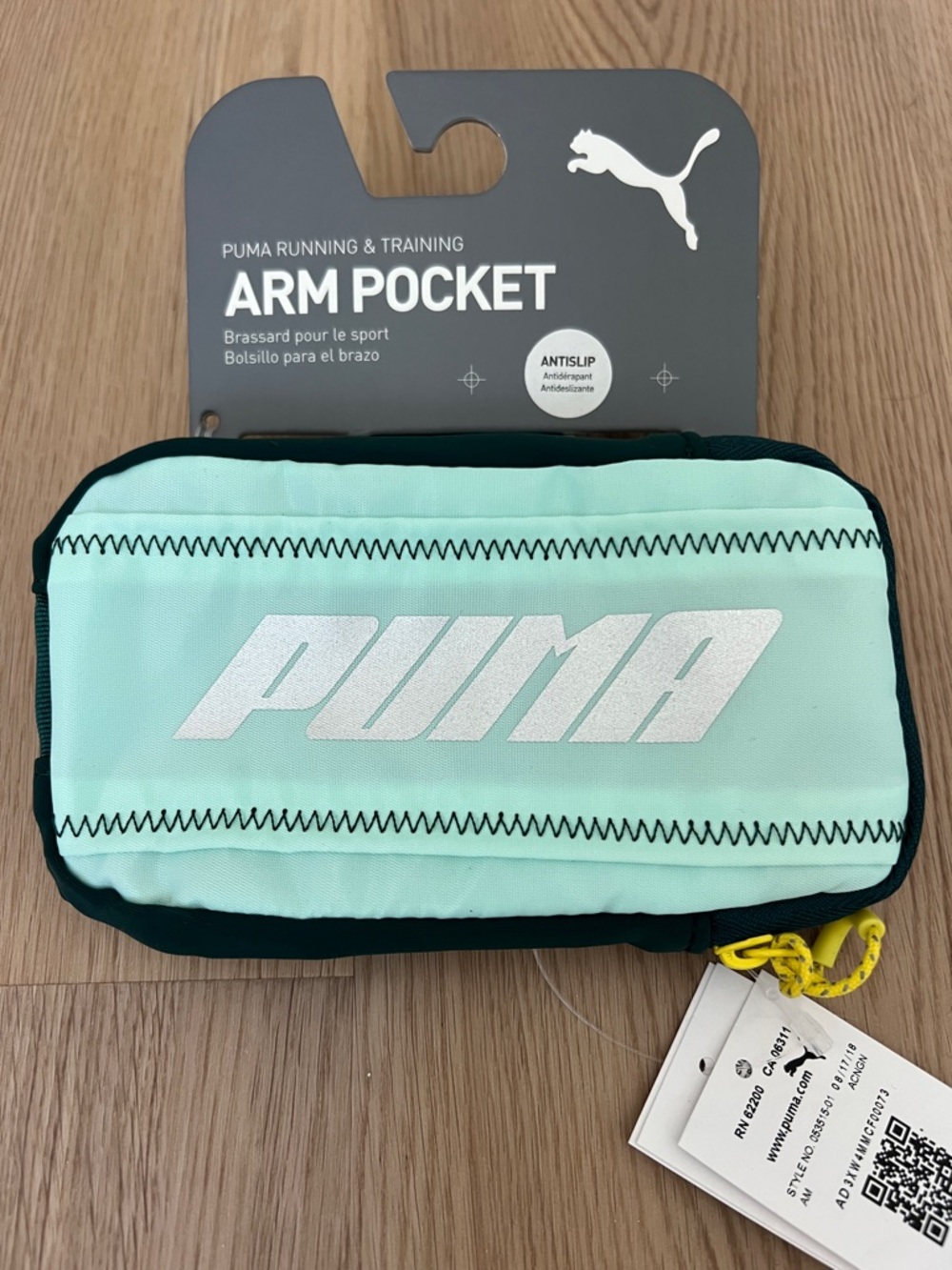Puma Mint Green and Black Arm Pocket with Yellow Pull